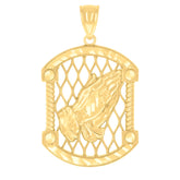 14Kt Yellow Gold Mens Praying Hands Symbol Religious Charm Pendant